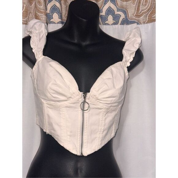 Nice Corset Puff Sleeve Crop Top White size 4 Great Condition - Picture 1 of 4
